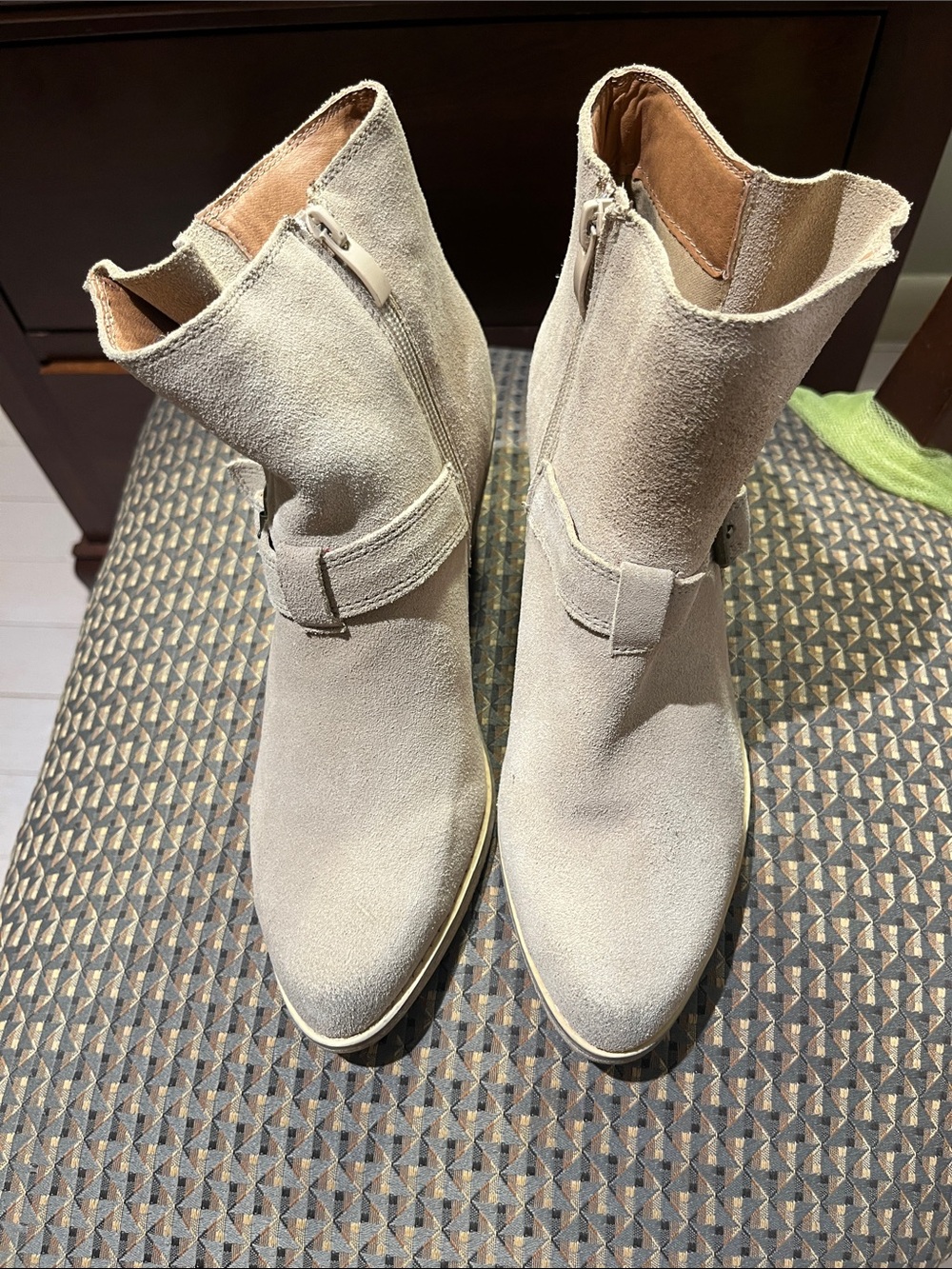 Very Volatile Light Beige Suede Ankle Booties with Side Zip NWOT